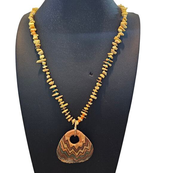 Vintage Hand Painted Necklace Brown Beaded 15" Rustic Artisan Unique Indie Retro - Picture 1 of 8